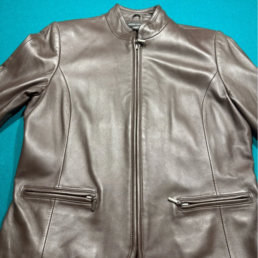 Valerie Stevens Brown Soft Leather Zipper Jacket - Size M - Picture 7 of 12
